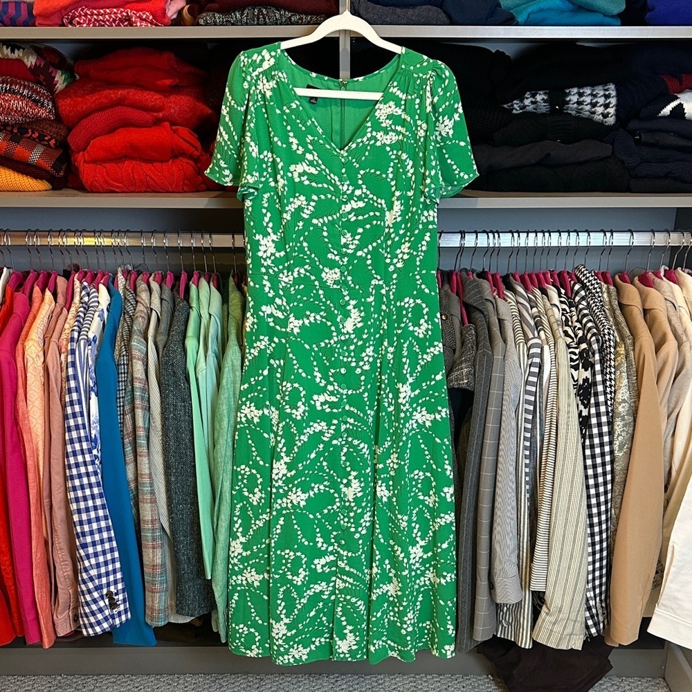 Talbots green/white floral lined short sleeve midi dress size 4